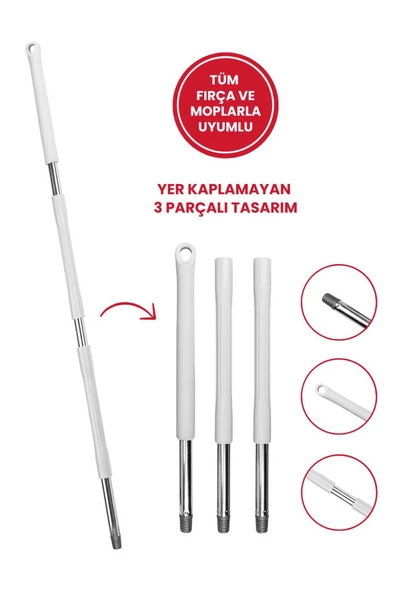Tüm Vidalı Fırça ve Temizlik Gereçleriyle Uyumlu Mop Sapı, 3 Parçalı, Ayrılabilir, Çok Amaçlı ürün görseli 1