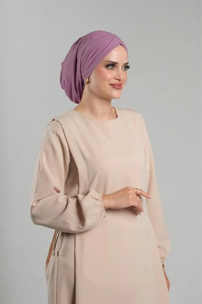 Gül Kurusu Pratik Hazır Geçmeli Tesettür Bone Sandy Büzgülü Salaş 2119_18 ürün görseli 1