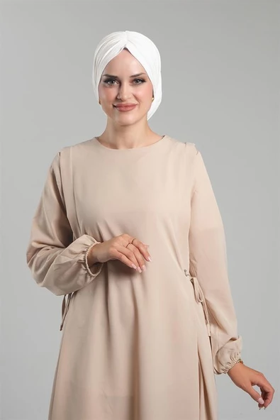 Krem Pratik Hazır Geçmeli Tesettür Bone Sandy Büzgülü Salaş 2119_40 ürün görseli 1