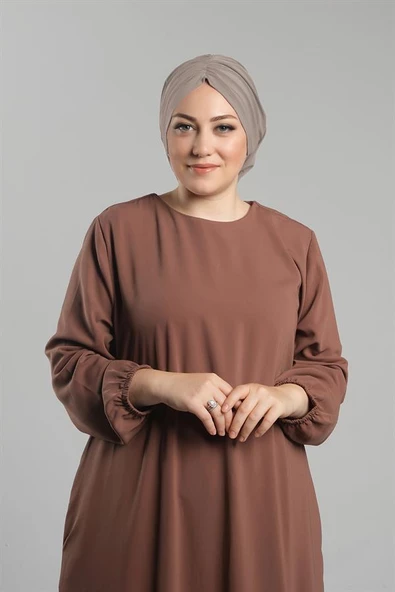 Sütlü Kahve Pratik Hazır Geçmeli Tesettür Bone Sandy Büzgülü Salaş 2119_26 ürün görseli 1