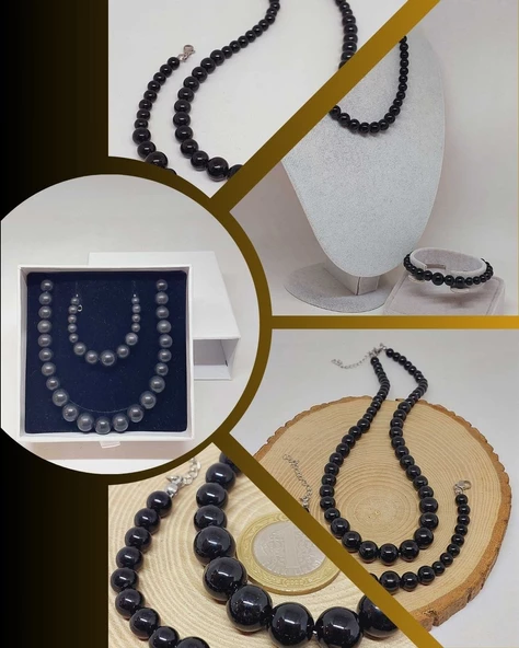 Galaksi Serisi Shungite (Şungit) Taşı Kolye & Bileklik Seti ürün görseli 1