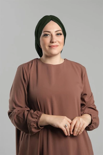 Haki Pratik Hazır Geçmeli Tesettür Bone Sandy Büzgülü Salaş 2119_09 ürün görseli 1