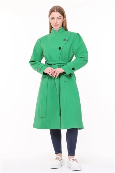 Dipmoda kadın midi oversize yün kaşe kaban DPPLTN03 - Benetton Yeşili ürün görseli 1