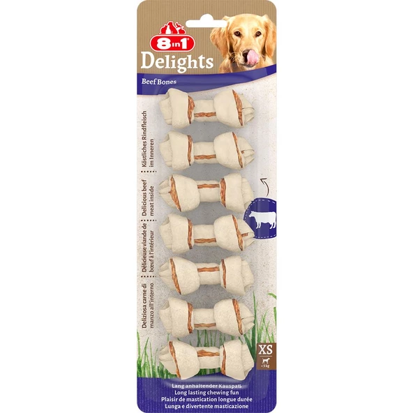 8in1 Delights Bones Ağız Bakımı için Düğümlü Sığır Etli Köpek Kemiği [XS] 84gr (7'li) ürün görseli 1