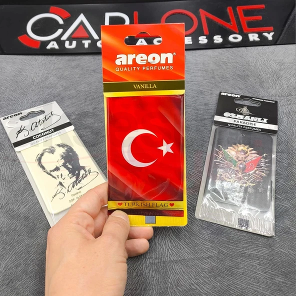 Areon X Model Lastikli Ayna Kokusu 3'lü Set Atatürk-Türk Bayrağı-Omnalı Tuğrası ürün görseli 1