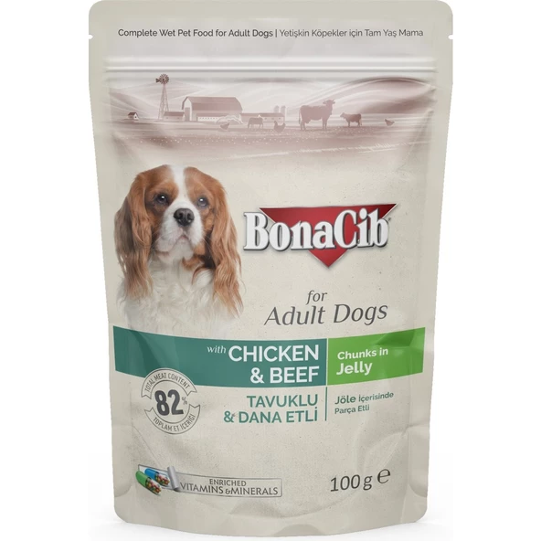 Bonacibo Jöleli Tavuklu-Dana Etli Pouch Yetişkin Köpek Yaş Maması 100 gr X12 Adet ürün görseli 1