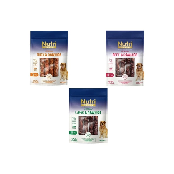 Nutri Canin Rawhide Orta ve Büyük Irk Köpek Kemik Ödülü 120 gr x 3'lü Karışık Paket (Dana, Ördek, Kuzu) ürün görseli 1