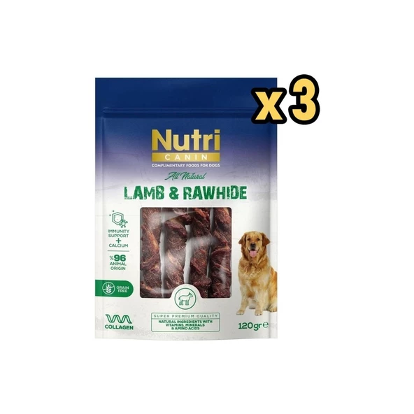 Nutri Canin Rawhide Kuzu Eti Sarılı Orta ve Büyük Irk Köpek Kemik Ödülü 120 gr x 3 Adet - Avantajlı Paket ürün görseli 1
