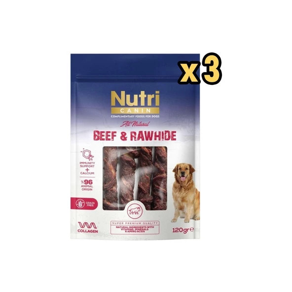 Nutri Canin Rawhide Sigir Eti Sarili Orta Büyük Irk Köpek Kemik Ödülü 120 gr x 3 Adet ürün görseli 1