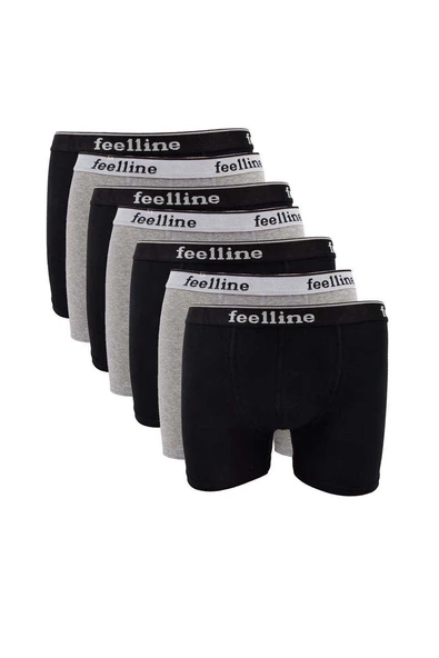 7 adet Feelline Siyah ve Gri Pamuklu Doğal Likralı Erkek Boxer ürün görseli 1