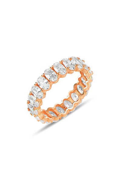 Gümüş rose oval baget kesim zirkon taşlı tamtur yüzük SGTL12218ROSE ürün görseli 1