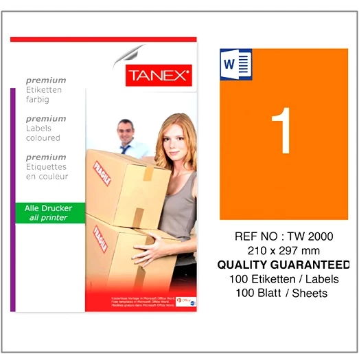 Tanex Etiket 210X297 100Lü Tw-2000 A4 Yapışkanlı Turuncu ürün görseli 1
