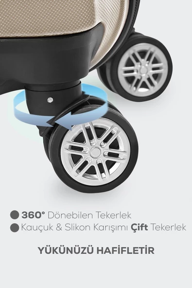 Polo&Sky Spring Model Gold Renk 2'li Valiz Seti Kabin + Orta - Resim 4