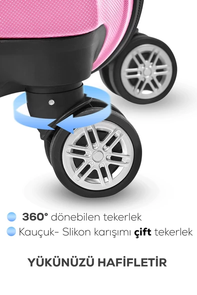 Spring Model Pembe Renk 2'li Valiz Seti Kabin + Orta - Resim 4