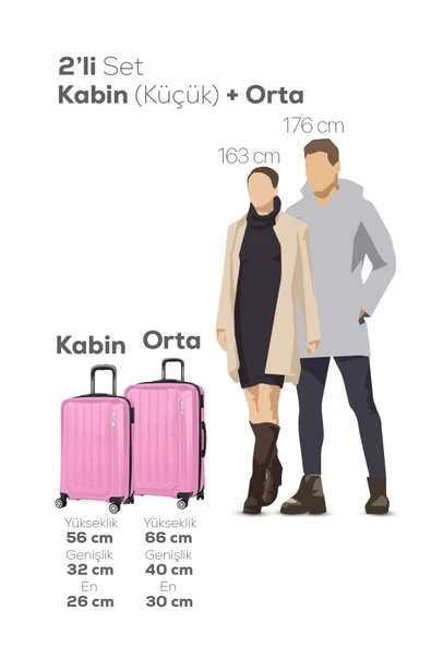 Spring Model Pembe Renk 2'li Valiz Seti Kabin + Orta - Resim 5