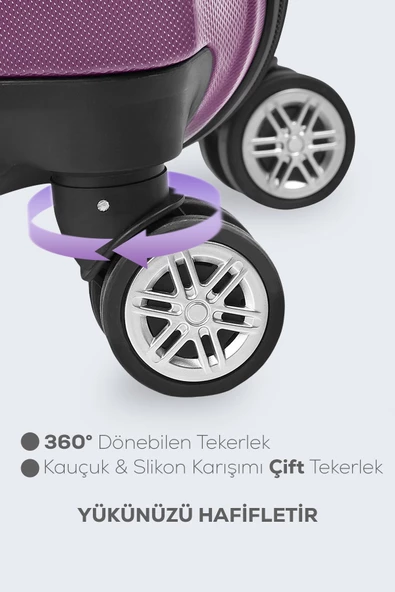 Spring Model Mor Renk 2'li Valiz Seti Kabin + Orta - Resim 5