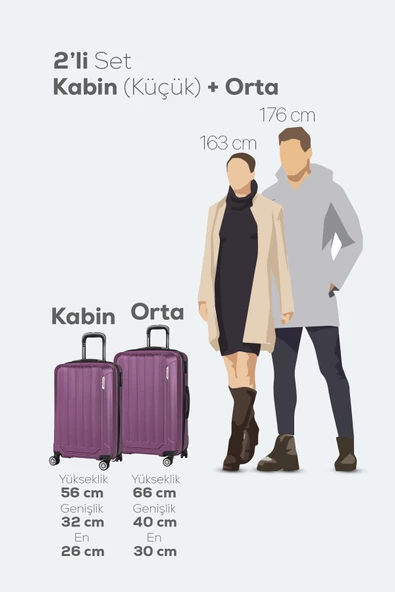 Spring Model Mor Renk 2'li Valiz Seti Kabin + Orta - Resim 4