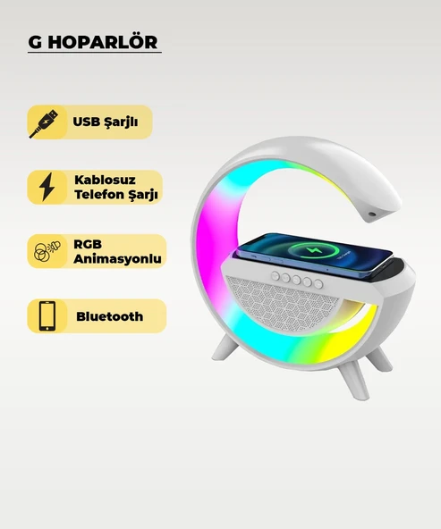 RGB Ledli ve Kablosuz Telefon ŞarjlI Bluetooth G Hoparlör ürün görseli 1