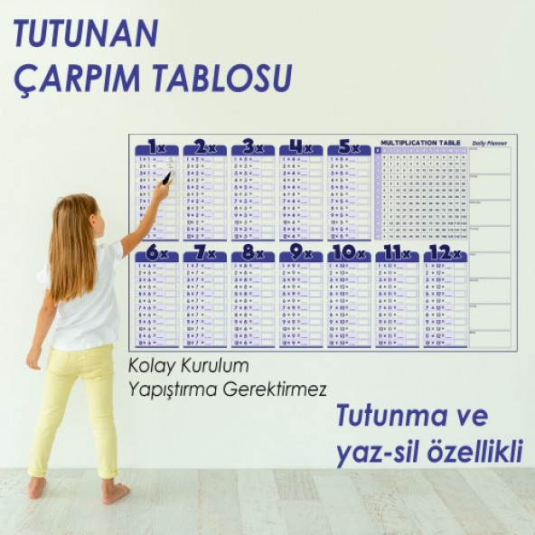 EVBUYA TUTUNMA ÖZELLİKLİ İNGİLİZCE ÇARPIM TABLOSU(Kalem hediyeli) ürün görseli 1