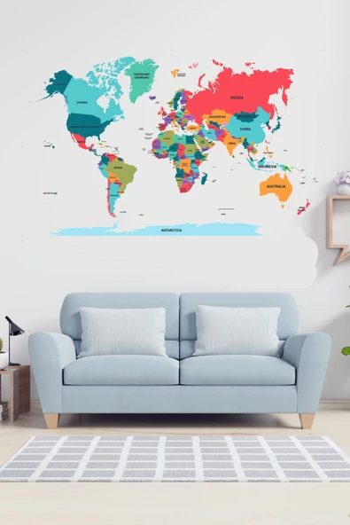 EVBUYA RENKLİ ŞEFFAF İNGİLİZCE DÜNYA HARİTASI(95X150CM) ürün görseli 1