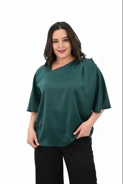 Kadın Büyük Beden Metal Düğme Detaylı Bluz 1862-25 ürün görseli 1
