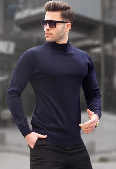 Madmext Lacivert Slim Fit Yarım Balıkçı Yaka Erkek Triko Kazak 6343 ürün görseli 1