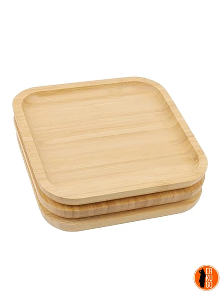 2 Adet Bambu Kare Servis Tabağı, Sunum Seti (25x25 cm) - Resim 5