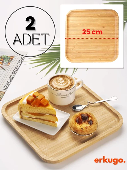 2 Adet Bambu Kare Servis Tabağı, Sunum Seti (25x25 cm) ürün görseli 1