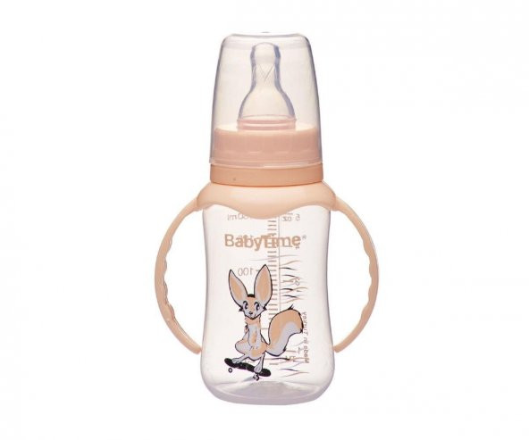 Baby Time Silikon Kiraz Uçlu Kulplu Biberon 150 Ml - Krem ürün görseli 1
