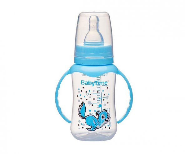 Baby Time Silikon Kiraz Uçlu Kulplu Biberon 150 Ml - Mavi ürün görseli 1