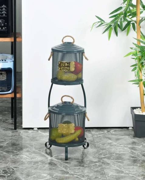 Patates Soğan Kovası 2 Katlı Fileli Antrasit Renk ürün görseli 1
