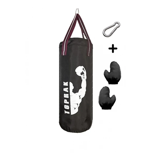 6-9 Yaş Boks Torbası 50Cm Çocuk Boks Torbası Eldiven+Karabina Hediyeli Siyah ürün görseli 1