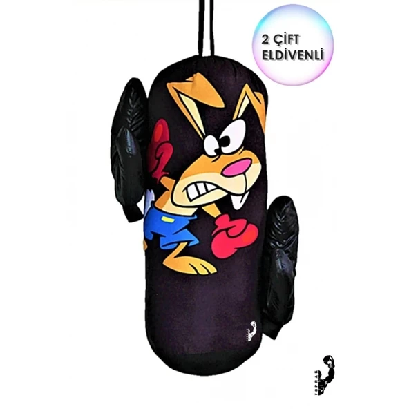 Çocuk Boks Torbası 2 Çift Eldiven Hediyeli Eğlenceli Evde Boks(Unisex Kız-Erkek) Siyah ürün görseli 1