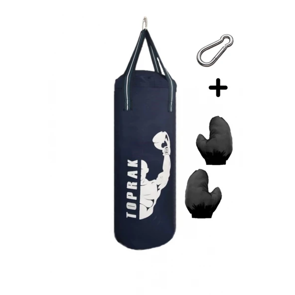 9-13 Yaş Boks Torbası 60Cm Çocuk Boks Torbası Eldiven+Karabina Hediyeli Lacivert ürün görseli 1