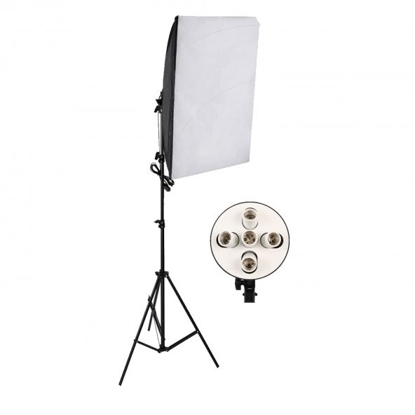 Softbox 50X70 Paraflaş 4 Duylu Sürekli Işık 200cm Ayaklı Set ürün görseli 1