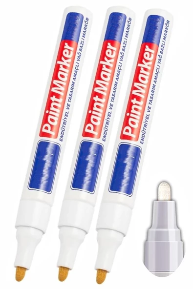 Beyaz Keçeli Markör Kalem 3 Adet Yağlı Bazlı Kalıcı Marker Kalem Hızlı Kuruma Cam Metal Lastik Seramik Ahşap Taş Plastik ürün görseli 1