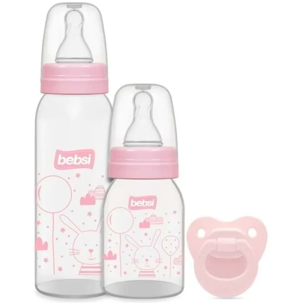 Bebsi Biberon ve Emzik Seti PP Pembe (250ML+ 125ML+ Emzik) ürün görseli 1