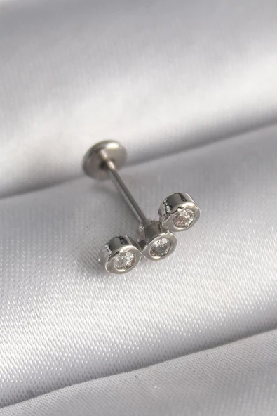 316L Çelik Gümüş Renk Zirkon Taşlı Tragus Piercing TJ-PR1349 ürün görseli 1