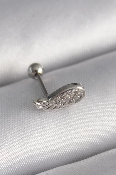 316L Çelik Gümüş Renk Zirkon Taşlı Kanat Tragus Piercing TJ-PR1269 ürün görseli 1