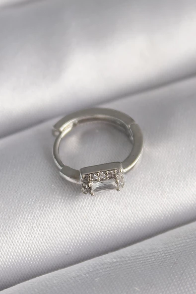 316L Çelik Gümüş Renk Kare Zirkon Taşlı Tragus Piercing TJ-PR1309 ürün görseli 1