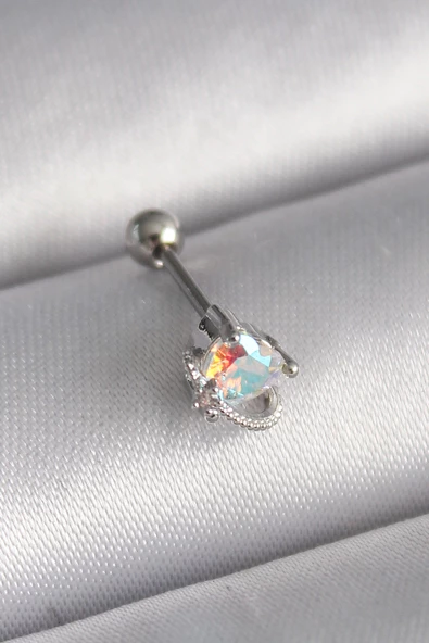 316L Çelik Gümüş Renk Zirkon Taşlı Kalp Tragus Piercing TJ-PR1243 ürün görseli 1