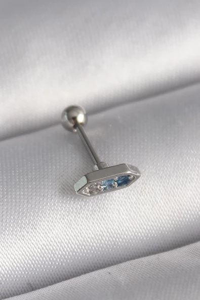 316L Çelik Gümüş Renk Mavi Zirkon Taşlı Tragus Piercing TJ-PR1285 ürün görseli 1