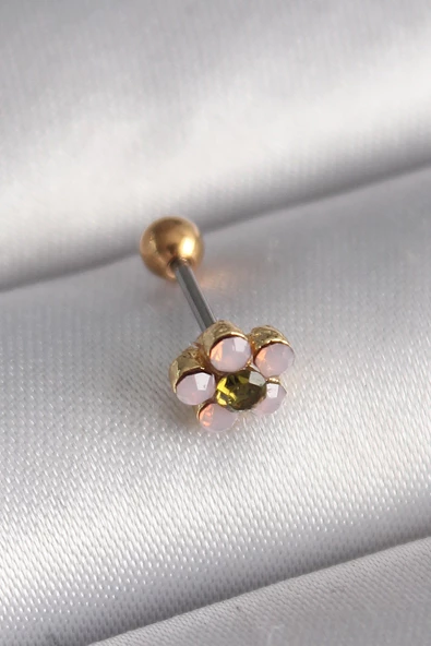 316L Çelik Gold Renk Zirkon Taşlı Çiçek Tragus Piercing TJ-PR1276 ürün görseli 1