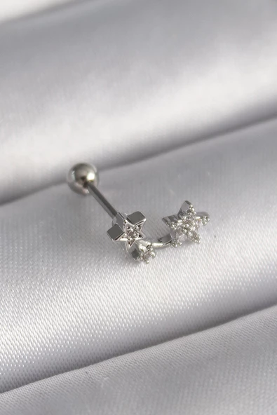 Gümüş Renk Zirkon Taşlı Yıldız Tragus Piercing - EBJ241123W29396 ürün görseli 1