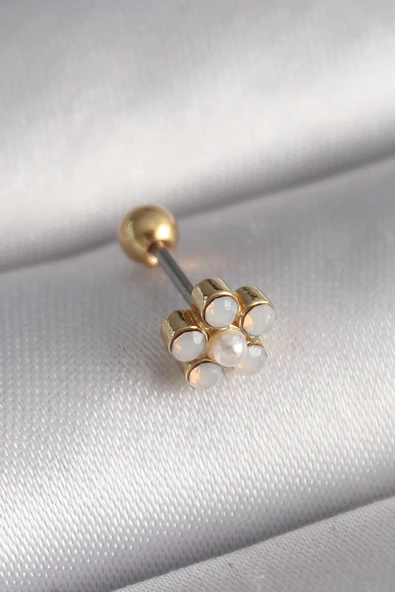 Gold Renk Zirkon Taşlı Çiçek Model Tragus Piercing - EBJ241123W29433 ürün görseli 1