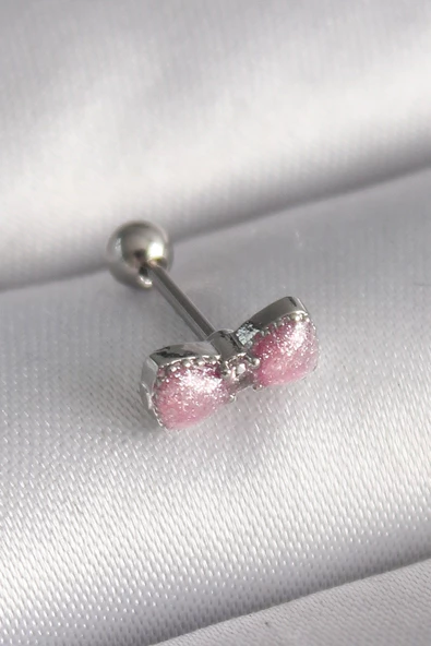 Gümüş Renk Pembe Kurdele Zirkon Taş Detay Tragus Piercing - EBJ241123W29446 ürün görseli 1