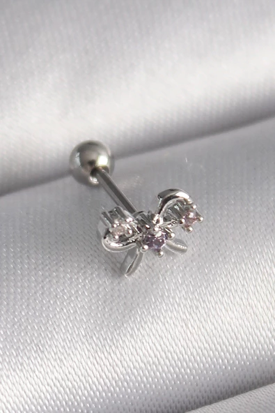 Gümüş Renk Zirkon Taşlı Kurdele Tragus Piercing - EBJ241123W29416 ürün görseli 1