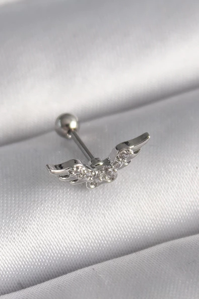 Gümüş Renk Zirkon Taş Detay Kanat Model Tragus Piercing - EBJ241123W29442 ürün görseli 1