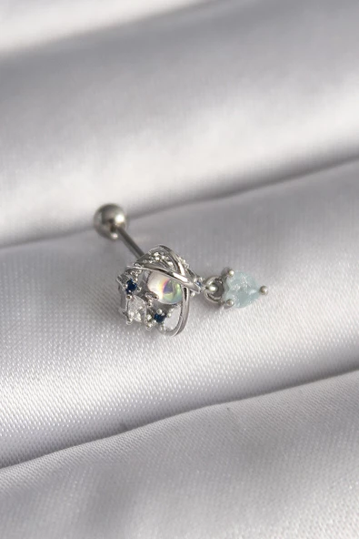 Gümüş Renk Zirkon Taşlı Sallantı Kalp Detay Tragus Piercing - EBJ241123W29512 ürün görseli 1