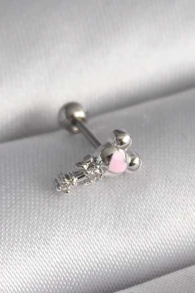 Gümüş Renk Zirkon Taş Detay Pembe Kalp İşleme Tragus Piercing - EBJ241123W29432 ürün görseli 1